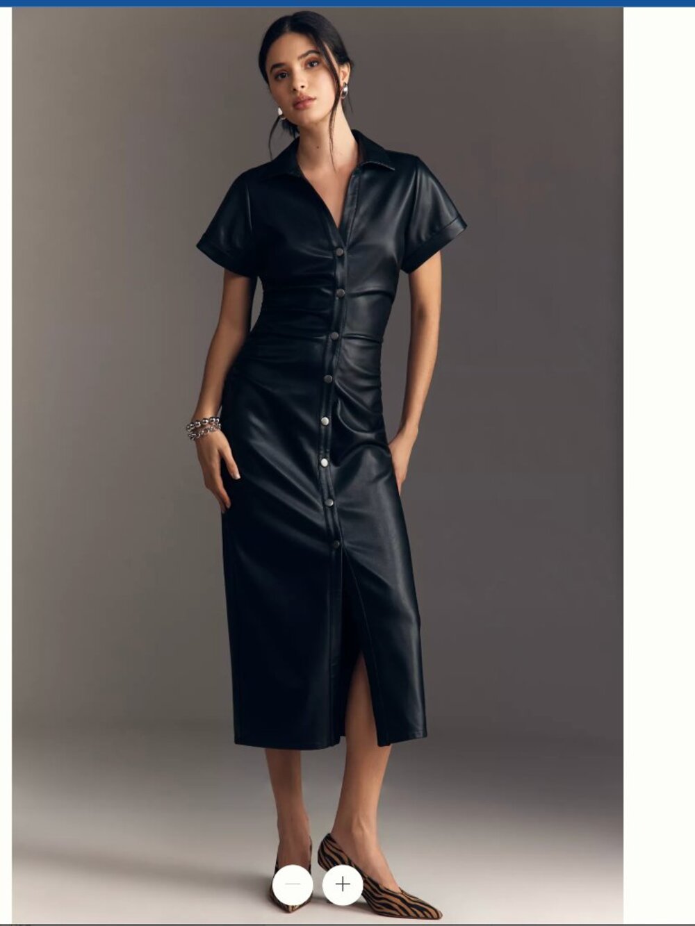 NWT The Greer Faux-Leather Midi Shirt Dress by Pilcro